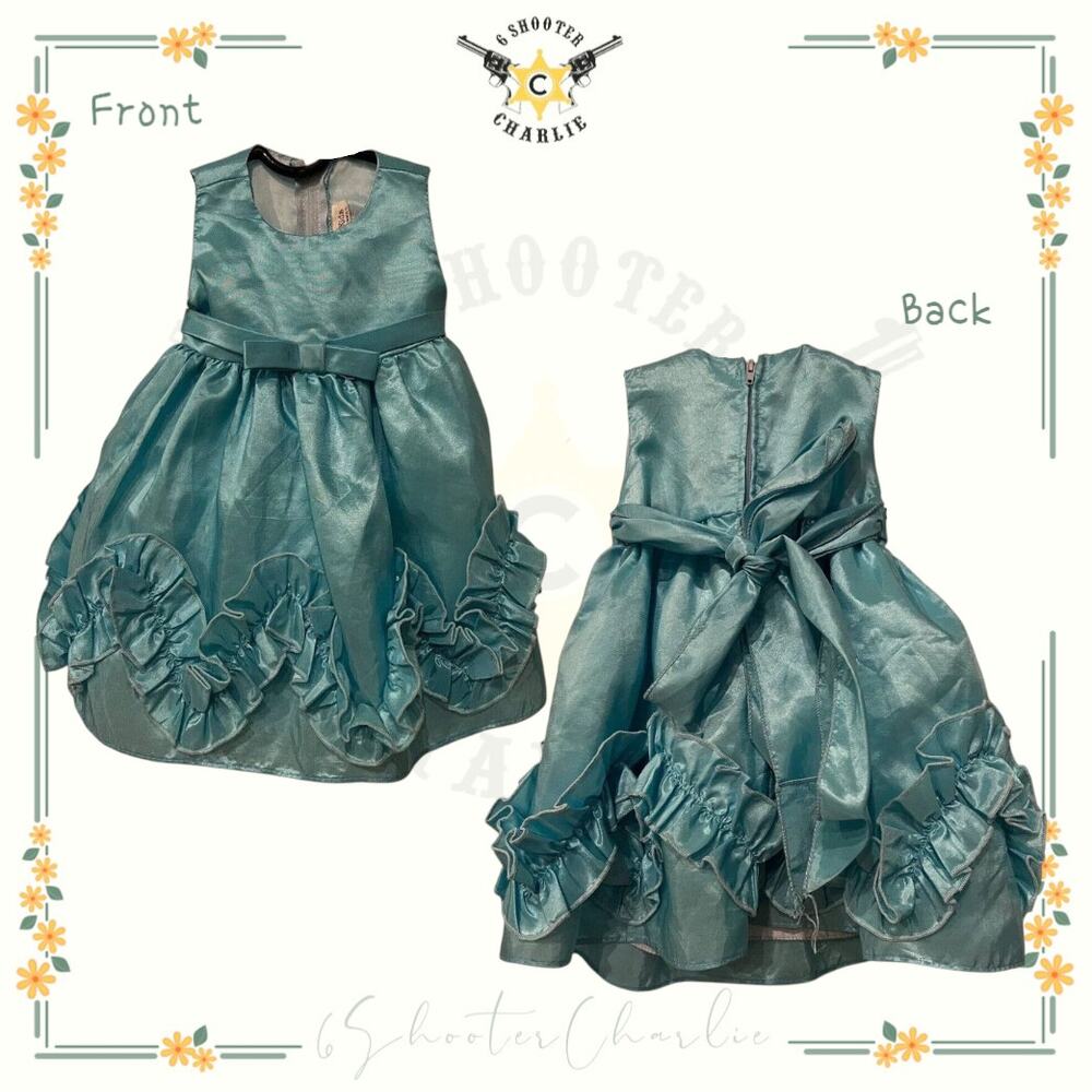 VTG Baby Dress 6-9 Months Crayon Kids Dress Tiffany Blue Ruffles Bow Sleeveless